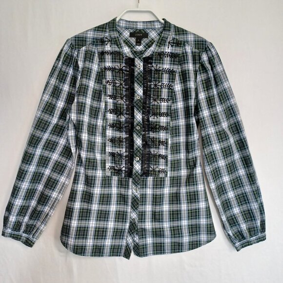 J Crew Plaid Shirt Button Front Bead Detail Cotton Womens Small - Picture 5 of 9